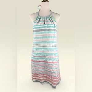 Tommy Bahama Striped Halter Midi Dress - Blue, Pink, White Linen